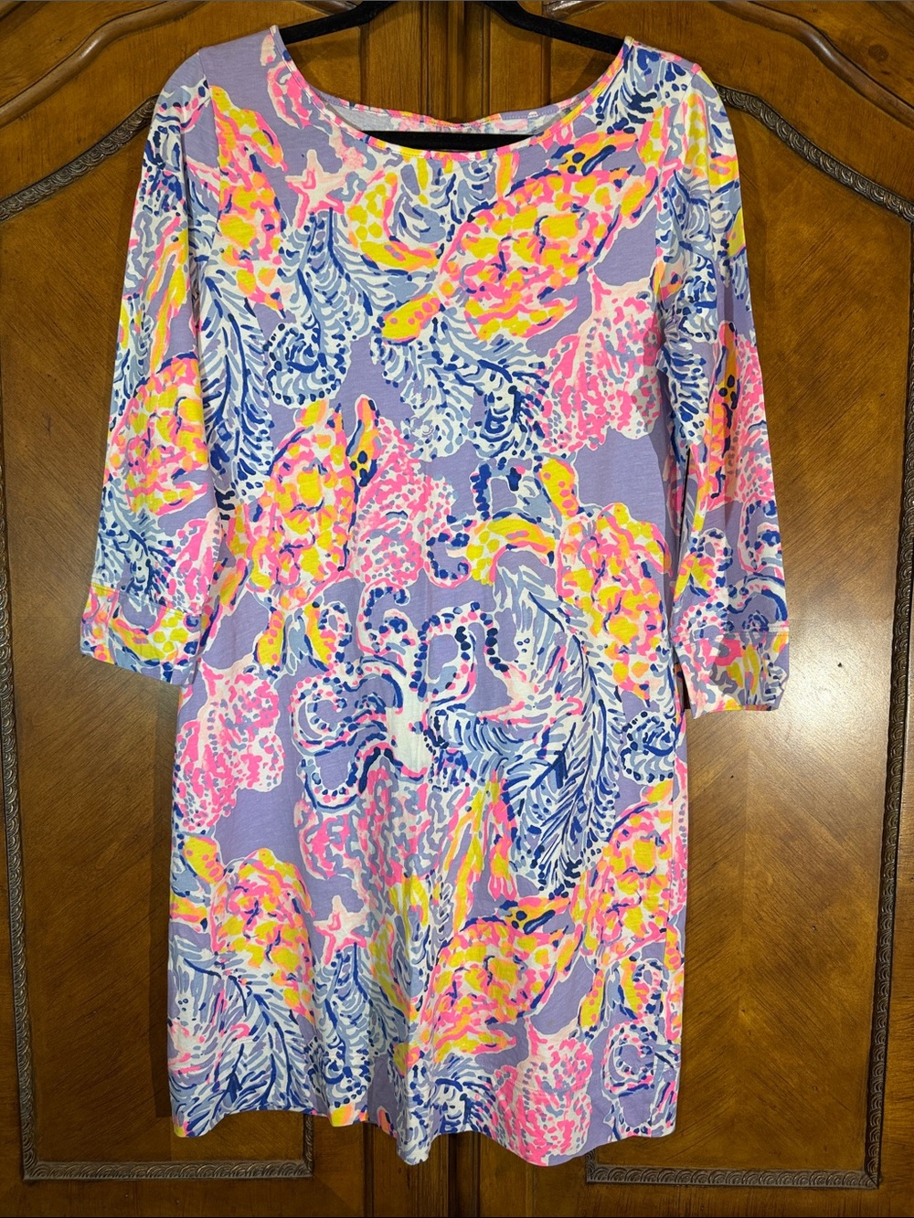 Lilly Pulitzer Lavender Floral Long Sleeve Shift Dress - Pink Yellow Blue